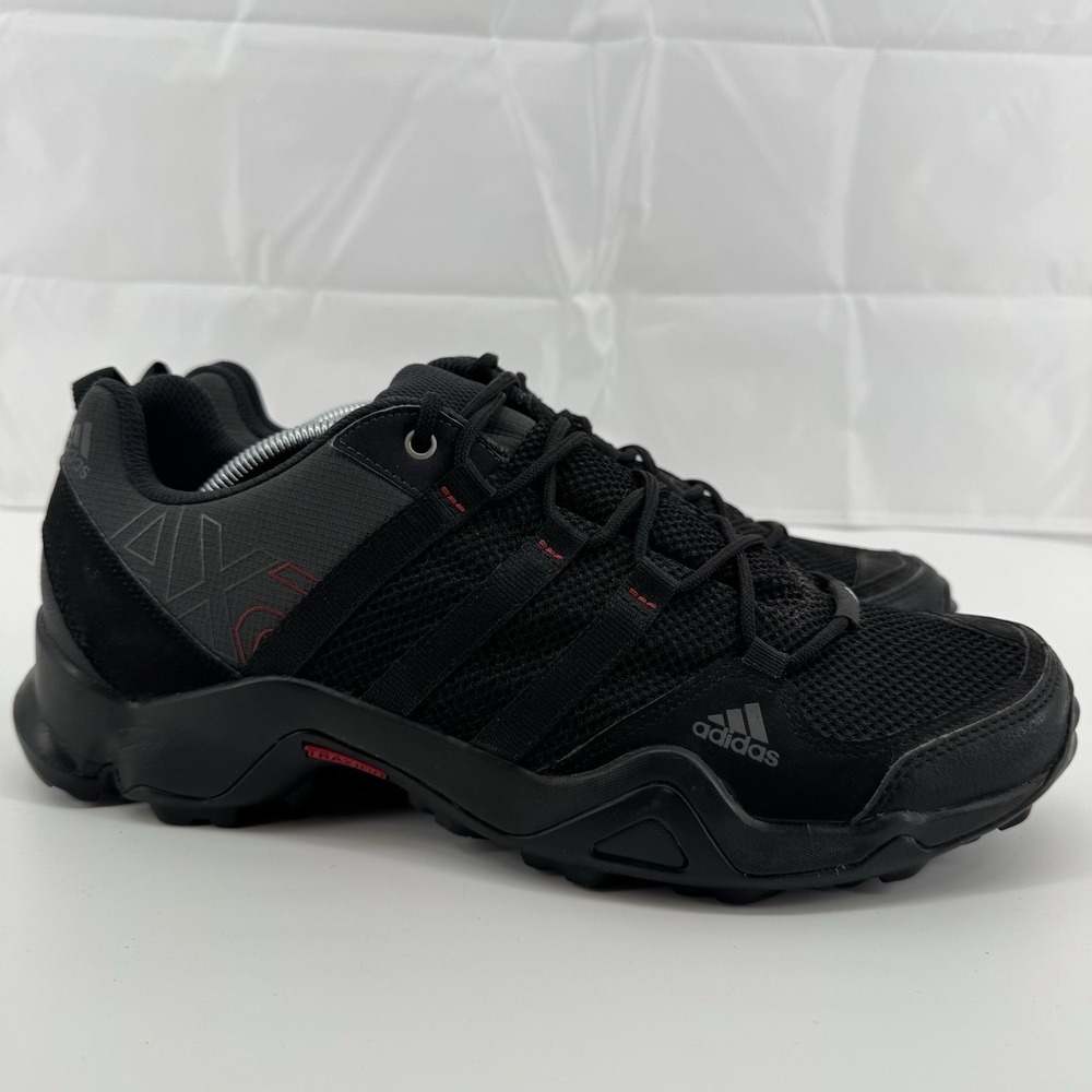 Adidas AX2 D67192 Mens 10 Hiking Shoes Black Gray Mesh Lace Up Athletic Sneaker